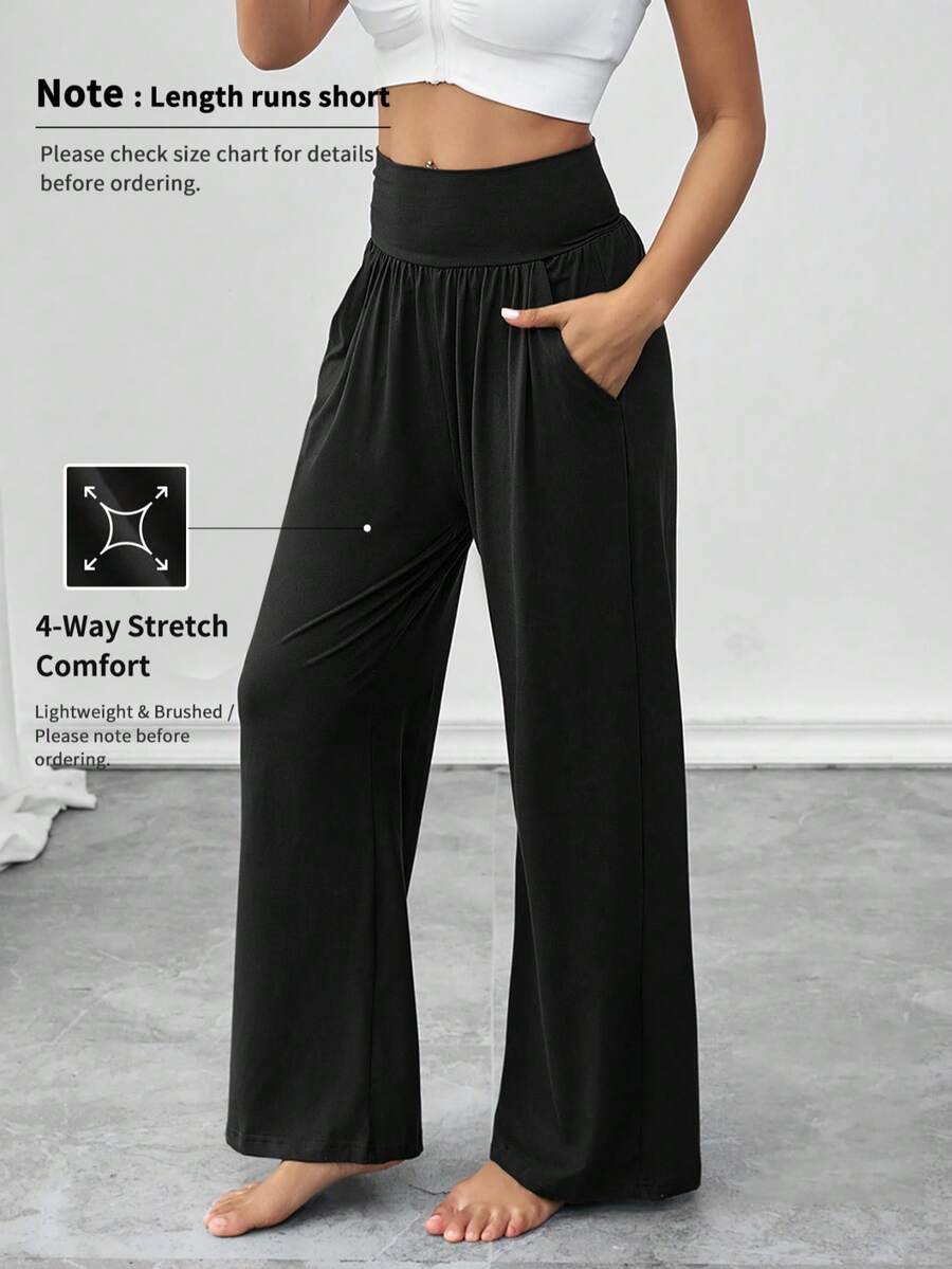 1 pieza Pantalones largos de mujer versátiles y casuales de estilo deportivo, de cintura alta, cómodos, holgados y de pierna ancha