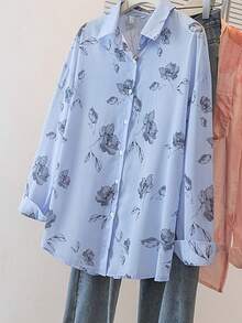 YUXIN Camisa ligera y transparente con estampado tie-dye dulce para mujer, blusa holgada y transpirable de manga larga, adecuada para salidas casuales y vacaciones, primavera/verano - Neblina azul - Ver 5