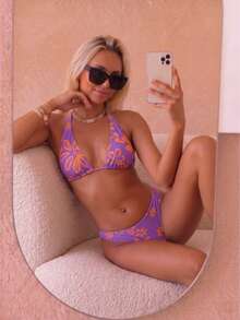 AUGUST VACATION Đồ bơi bikini nữ mùa hè thanh lịch quyến rũ họa tiết hoa tím, họa tiết ngẫu nhiên, đồ bơi đi biển nghỉ dưỡng mùa hè - Nhiều màu - Xem 4