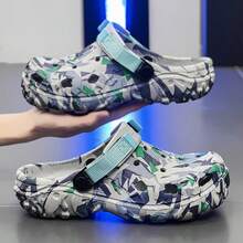 Men's Breathable Non-Slip EVA Clogs, Fashionable Streetwear Style Patchwork Wooden Sandals With Adjustable Straps, Suitable For Spring, Summer And Autumn Casual Outdoor Activities - Gray Blue - View 3