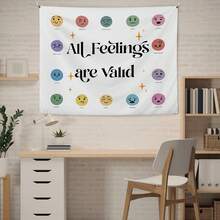 Feelings And Emotions Chart Mental Health Tapestry, All Feelings Are Valid Tapestries Wall Hanging Decor For Kids Room Classroom Therapy Counseling Office Calm Down Corner - 白色 - 查看 7