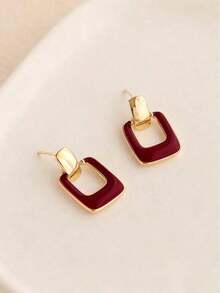 1 Pair Of Versatile Square Earrings In Black, Unique And Elegant Vintage Design For Women, Suitable For Daily Wear, Dates, Vacations, Weddings, Holidays, Birthday Gifts, Mother's Day, Valentine's Day - 波爾多 - 查看 3
