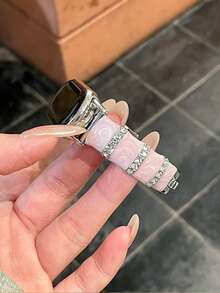 1件女款夏季度假風山茶花金屬電鍍錶帶，適用於小米手環 8 Pro/9 Pro、Mi Band 3/4/5/6/7、8/8 NFC/9/9 NFC/10/10 NFC、Redmi Watch 4/Watch 5 - 粉色 - 查看 4