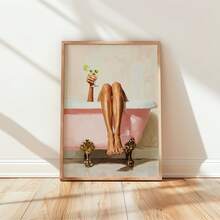 1pc Frameless Modern Bathroom Wall Art Printable Pink Bathtub Martini Glass Digital Print Girl Home Spa Cocktail Decor Poster Aesthetic Apartment Dorm Back To School Funky Posters Dorm Essentials - Frameless - View 5