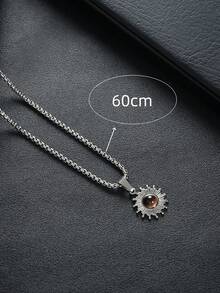 1pc Unique Tiger Eye Stone & Sunflower Stainless Steel Pendant Necklace, Suitable For Men's Daily, Festival, Party Wear - Silver - View 4