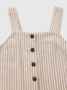 Mono de algodón y lino con estampado de porcelana azul y blanco retro para mujer, mono informal con cuello cuadrado y un solo botón, 2 bolsillos, mono holgado de pierna ancha sin mangas con estampado azul y blanco, mono de estilo vacacional y de playa, mono casual para ir a trabajar y citas, mono nuevo de verano para volver al colegio y la temporada de graduación - Caqui - Ver 5