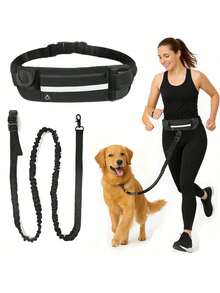 Hands-Free Dog Leash With Reflective Zipper Waist Bag - Adjustable Elastic Double-Layer Dog Rope Suitable For Dog Walking, Running, Jogging And Pet Training, Multiple Colors Available - Multicolor - View 2