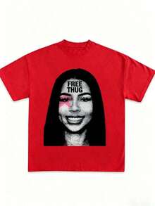 Unisex Mariah Hip Hop Graphic Tee, 100% Cotton Crew Neck Oversized Short Sleeve T-Shirt, Vintage Y2K Streetwear Printed Casual Tops For Men Women - 紅色 - 查看 1