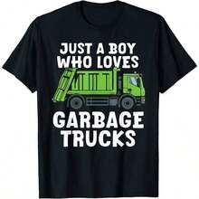 Just A Boy Who Loves Garbage Trucks Funny Love Garbage Truck T-Shirtsummer T Shirts Summer Outfit For Women Black Top White Top Going Out Tops Summer Tops Going Out Top T Shirt - Black - View 8