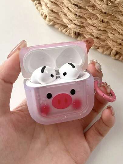 Ốp tai nghe hình heo hồng dễ thương Kawaii, vỏ bảo vệ tai nghe hoạt hình màu hồng xinh xắn kèm móc khóa màu hồng, ốp bảo vệ TPU trong suốt tương thích với 1/2/3/4/Pro/Pro 2/Pro 3, chống sốc và chống trầy xước.