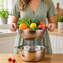Household Kitchen Washing Bowl Set Double Layer Design For Daily Food Preparation - Silver - View 4