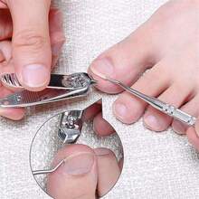 1/2pcs Stainless Steel Silver Ingrown Toenail Lifter, Embedded Toenail Lifter, Toenail Cleaning Tool, Multi-Functional Toenail Clipper Professional Foot Care Tool, With Storage Bag - Silver - View 6