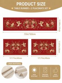 1/2/3/5/7pcs-Valentine's Day Red Table Runner, Romantic Cupid & Rose Print Decorative Table Runner, Wrinkle Resistant Fabric, Perfect For Romantic Dinner, Wedding Anniversary, Bridal Shower, Birthday Party, Kitchen Dining Room, Indoor Outdoor Home Holiday Decoration - Multicolor - View 15