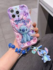 Disney Has Authorized, Phone Case - Chain Set, The Stitch Lilo & Stitch 3D Phone Case Plus A Silicone 3D Stitch Bracelet With Metallic Ring Removable Bracelet, Stitch And Angel Pattern, Compatible With Iphone17/16/15/14/13/12/11/XS/XR/X Plus Pro Max, A Stylish Cartoon Phone Case, The Perfect Gift Choice, Phone Protection, Durable Phone Cover, Great Gift For Friends And Family. - trắng - Xem 1