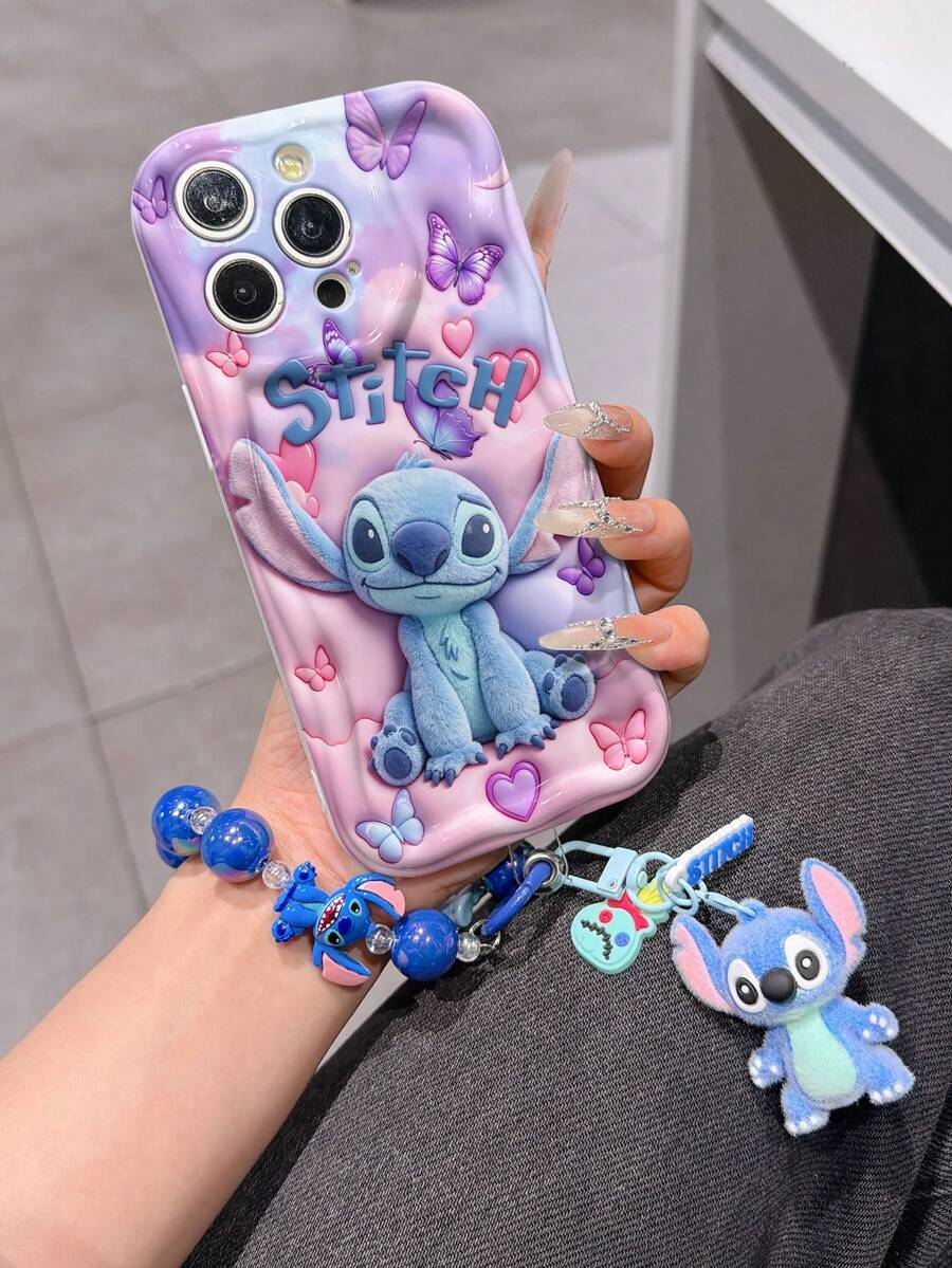 Disney Has Authorized, Phone Case - Chain Set, The Stitch Lilo & Stitch 3D Phone Case Plus A Silicone 3D Stitch Bracelet With Metallic Ring Removable Bracelet, Stitch And Angel Pattern, Compatible With Iphone17/16/15/14/13/12/11/XS/XR/X Plus Pro Max, A Stylish Cartoon Phone Case, The Perfect Gift Choice, Phone Protection, Durable Phone Cover, Great Gift For Friends And Family. - trắng - Xem 1