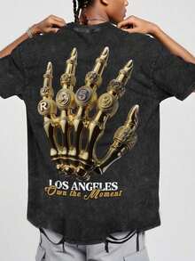 Camiseta ROMWE MEN Street Life para hombre con diseño de letras desgastadas y diseño 3D que representa de forma realista una mano. - Negro - Ver 8