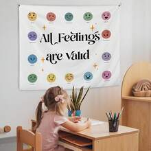 Feelings And Emotions Chart Mental Health Tapestry, All Feelings Are Valid Tapestries Wall Hanging Decor For Kids Room Classroom Therapy Counseling Office Calm Down Corner - 白色 - 查看 6