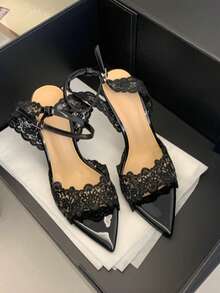 Giày sandal cao gót mũi nhọn quai buộc dây thời trang mới năm 2026 dành cho nữ, thích hợp cho mùa hè. - màu đen - Xem 3