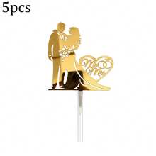 1pc/3pcs/5pcs Black & Gold Wedding Design Cake Topper Picks, Suitable For Wedding Party Cake Decoration - Multicolor - View 18