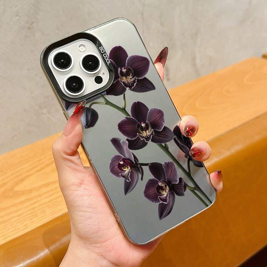 玫瑰彩繪黑色新款 Ind 鮮豔色彩銀色彩繪防震手機殼,適用於 Apple 15、P16、P16 Pro Max、P14 Pro Max、P13、P11、P12、XR、78G、A13 4G、A14、A04、A34 系列防摔卡通手機殼 - 彩色 - 查看 1