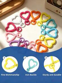 5pcs 4*2.6cm Mixed Color Heart Shaped Keychains, DIY Metal Key Chains, Colorful Hanging Rope Key Hooks, Suitable For Camping, Hiking Gear Storage, DIY Packaging Decoration, Beading, Outdoor Buckle Rings, Random Colors - Heart Keychain - View 5