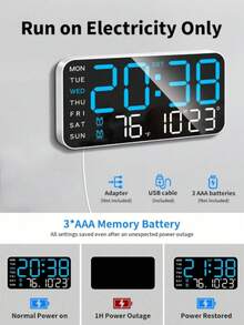 1 pieza Reloj de pared digital grande con funciones de temperatura, calendario y alarma - Ideal para la sala de estar - Operación silenciosa y reloj electrónico LED de gran tamaño, decoración del hogar, regalo de decoración de habitación, reloj de cumpleaños y graduación, decoración de pared del dormitorio, decoración de dormitorio, decoración de vuelta a la escuela - Multicolor - Ver 6