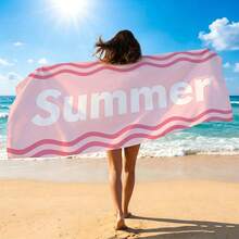 1pc Pink Wavy Pattern Summer Beach Towel, Printed Microfiber Beach Blanket, Multiple Sizes Available, Lightweight, Suitable For Swimming, Camping, Sports, Beach Or Gym, Beach Accessories | Modern Beach Towel | Durable Beach Mat, Beach Towel - Pinkish Wavy Pattern Summe - View 5
