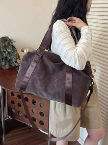 Nueva bolsa de viaje de moda, diseño minimalista de unicolor, PU mate con estilo, adecuada para viajes cortos y fitness, con compartimento independiente para zapatos, gran capacidad, versáti - Plateado - Ver 11