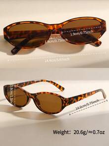 1 Pair Unisex Oval Frame Fashion Glasses, Suitable For Vacation, Travel, Beach, Daily Outfit, Photography And Various Occasions - Tortoiseshell - View 5