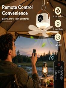 1pc Multifunctional Camping Hanging Fan Light - Remote Control - 4-Speed Wind Settings - 3-Level Night Light Brightness - Type-C Charging - Quiet & Powerful - Suitable For Dorm Cooling And Balcony Enjoyment - Fan Light - View 3