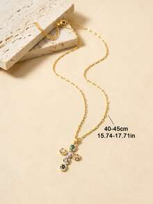 1pc Colorful Sparkling Multi-Color Cubic Zirconia Cross Pendant Necklace In Stainless Steel For Women, Suitable For Daily Wear, Women's Gold Necklace, Stainless Steel Jewelry, Jesus, Easter - Yellow Gold - View 6