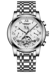 1pc Business Men's Mechanical Watch, Classic Fashion Multifunction Chronograph Calendar, Hollow Flywheel Wristwatch, Holiday Party Gift 6060 - one-size - View 14