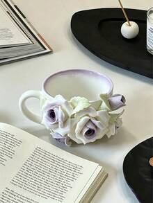 Handmade Rose Flower Embossed Mug, 3D Floral Ceramic Mug, Elegant Rose Tea Cup, Perfect Gift For Friends, Birthday, Office Coffee Mug - Multicolor - View 6