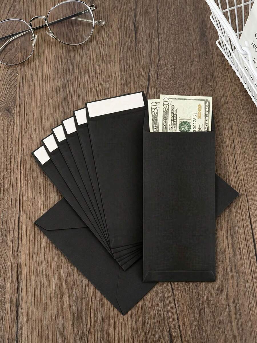 Black Kraft Paper Self-Adhesive Envelopes, Cash Envelopes - Wet Glue Tear-Off - Paper Envelopes - Office, Business, Friends And Lovers Communication - Coin Envelopes, For Coins, Checks, Budget, Small Items Storage Bags - Multicolor - View 1