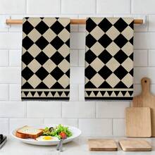 2pcs Geometric Pattern Printed Microfiber Kitchen Towels, 40*60cm Absorbent Dish Cloths, Suitable For Kitchen, Bathroom, Housewarming Gifts, High Value - Multicolor - View 6