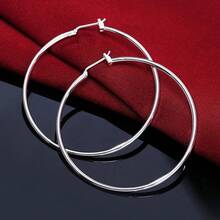 925 Sterling Silver Round Earrings, Elegant Dangle Earrings For Wedding Promises, Fine Hoop Earrings, Simple And High Quality, Versatile For Women. - 淺褐色的 - 查看 1