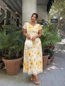 Vestido de manga corta con estampado floral de talla grande - Multicolor - Ver 12