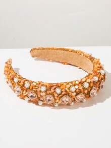 1pc Korean Stylish Solid Color Sponge High Crown Headband, Minimalist Fashion Rhinestone Decor Versatile Hair Accessory Suitable For Daily Wear Hairband - FG1370-coffee - View 3