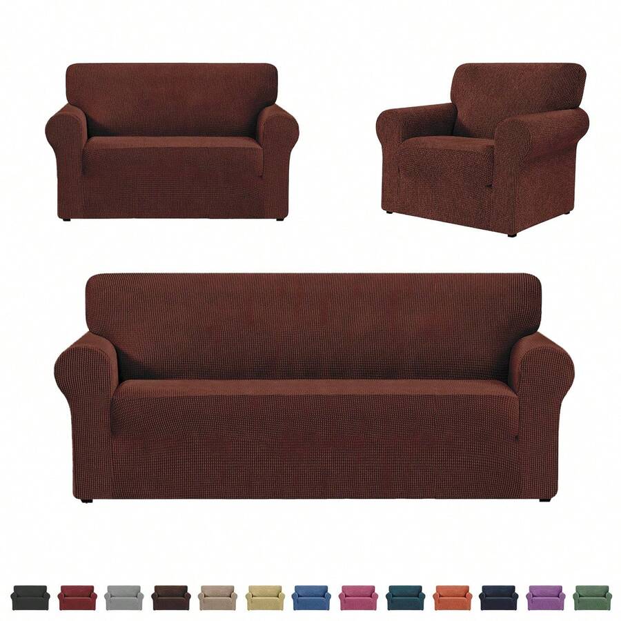 Elastic Sofa Covers For 1/2/3 Seater Sofas, Adjustable Elastic Band, 3-Piece Set, 3-Piece Elastic Cover, Suitable For 1, 2, And 3 Seater Sofas, Includes Multiple Anti-Slip Strips, Soft And Breathable Velvet Fabric, Full Coverage Design, Washable, Sofa Cover, Flexible Packaging, Suitable For Most Sofas, Ships From Local Warehouse. - 顏色 4 - 查看 1