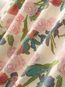 Nuevo vestido maxi de primavera/verano para mujer de "algodón suave con rayas azules rastreables", con un elegante estilo retro francés, cintura ceñida y vuelo, decorado con flores de rosa 3D, vestido camisero floral con botones, vestido largo sin mangas, vestido maxi elegante de verano, vestido de gala con estampado de rayas azules, vestido de fiesta formal - Multicolor - Ver 5