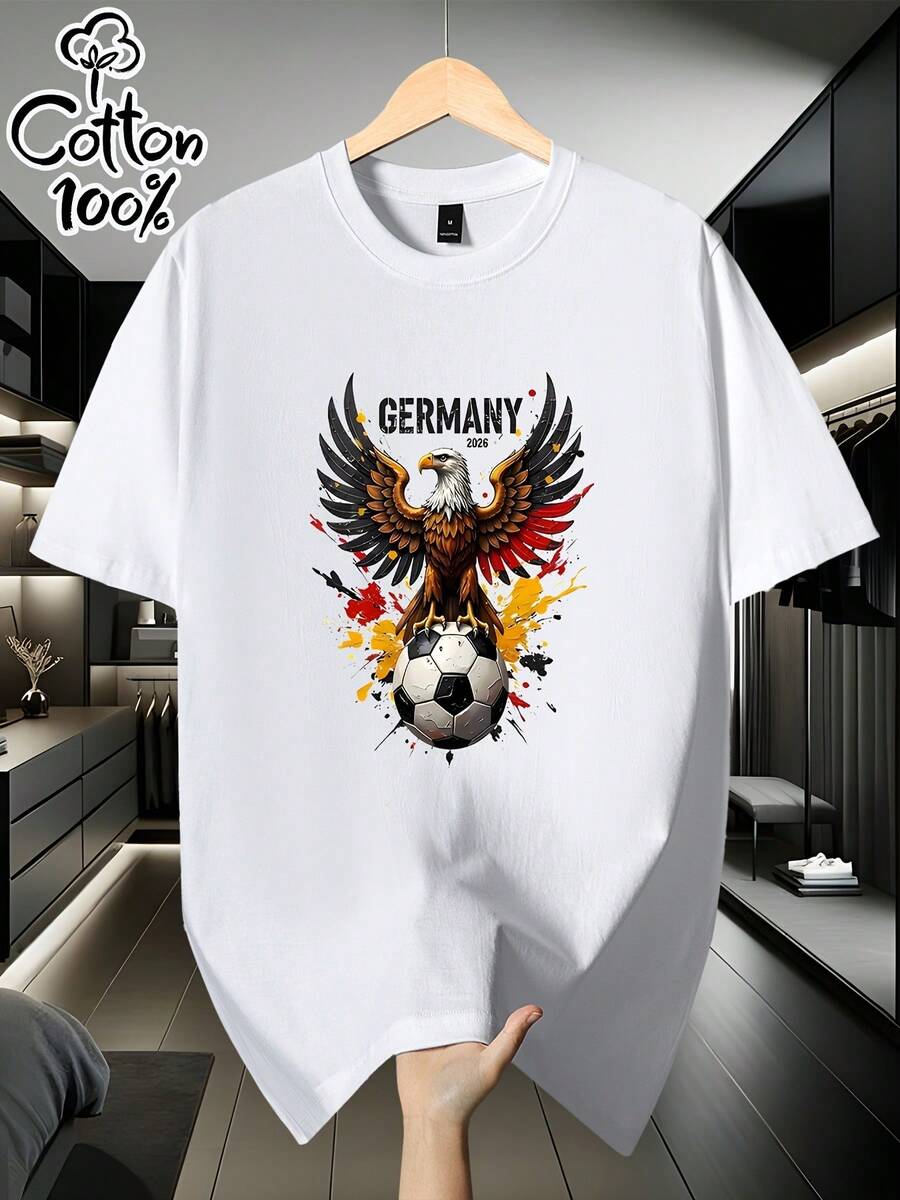 Men's Soft, 100% Cotton Short-Sleeved T-Shirt Featuring The 'Bundesadler' Design From The Series. Made From 100% Pure Cotton, This Casual Style Is Perfect For Any Season, Making It A Great Choice For Everyday Wear. It Also Makes A Great Gift For Men. This Breathable Cotton T-Shirt Goes With Everything. - 白色 - 查看 1