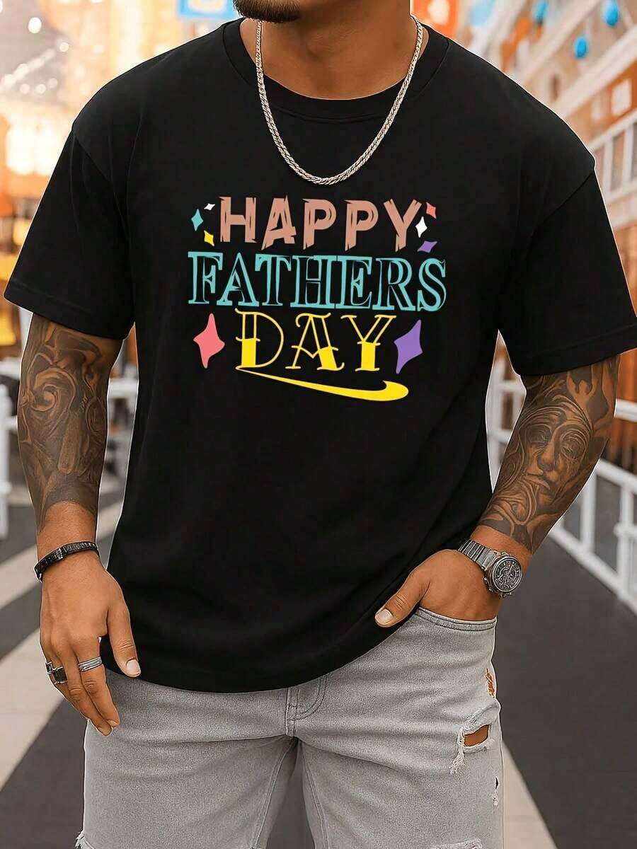 Graphic Tee For Father's Day, Funny Men's T-Shirts, Black, Short Sleeve, Gifts For The Summer And Spring Season, Comfortable Sportswear, Perfect For Gifts, Casual Weekend Wear, T-Shirts For Summer And Autumn, Comfortable, Breathable And Cozy. - 黑色 - 查看 1