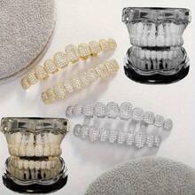 2pcs Hop 5A Zirconia Braces | 2pcs Upper And Lower Set | 5A Zirconia | Punk Teether Cap | Rappers And Cosplayers | Hop | Premium - Vàng - Xem 8