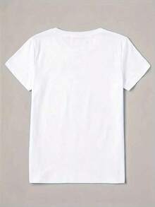Fashionable Women's T-Shirt With Letter Cartoon Print, Round Neck, Simple Design, Comfortable And Breathable, Versatile, Ideal For Everyday Leisure, Shows A Natural And Elegant Style, A Must-Have For Summer. - 白色 - 查看 2