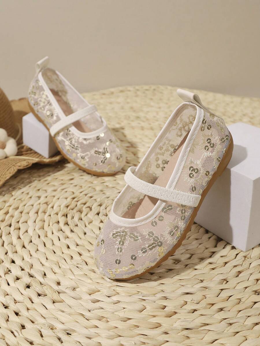 Scarpe casual da esterno piane, traspiranti, con ricamo in rete ed elastico, moda per ragazze, nuovi arrivi per l'estate - Champagne - Visualizzare 1