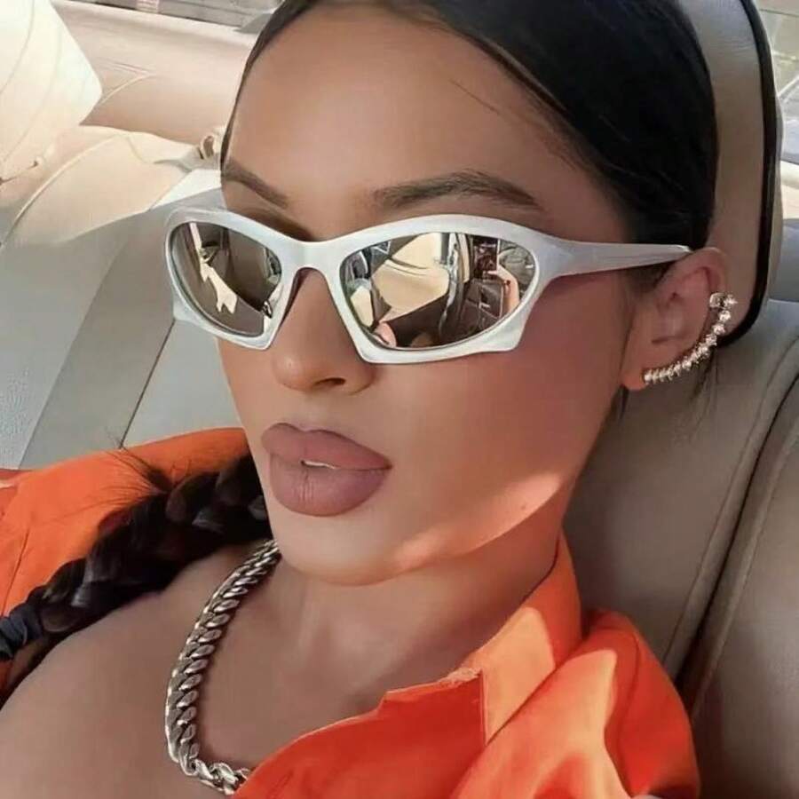 New European And American Y2K Unisex Millennium-Style Cyberpunk Futuristic High-Tech Glasses For Women, Suitable For Street Photography, Stylish Looks, And Everyday Use Such As Traveling, Driving, And Sports - Tấm thủy ngân khung bạc - Xem 1