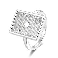 1pc S925 Sterling Silver Square A Poker Ring, Lucky Fortune Ring, 925 Plated With 18K Gold, Hypoallergenic, Suitable For Men And Women, Win Every Gamble - Silver - View 1