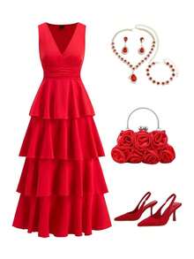 Women Midi Dresses - Rojo - View 8