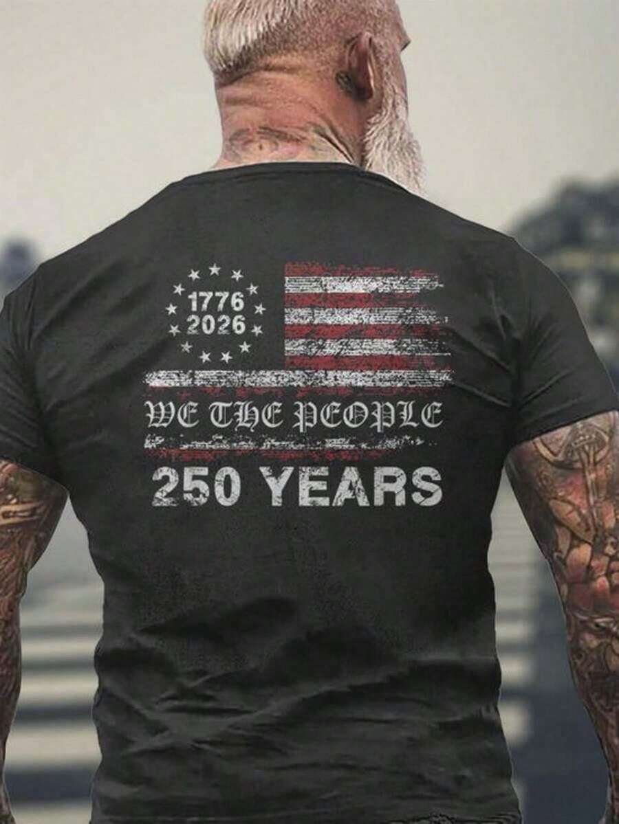 Men's T-Shirt For The 250th Anniversary Of The USA | American Flag Printed On The Back (1776-2026) - Loose Fit - Perfect For Independence Day, July 4th - 黑色 - 查看 1