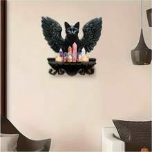 1pc Gothic Black Cat Angel Floating Shelf - Vintage Wooden Wall Mounted Suspended Display Rack For Plants, Candles, Decor - Space-Saving Storage Organizer For Hallway, Bedroom - Requires Assembly, Retro Hanging Suspended Floating Shelf - 1PC - View 2